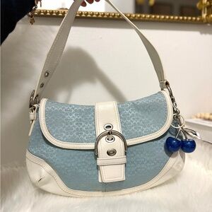 Coach Blue and Cream Shoulder Bag